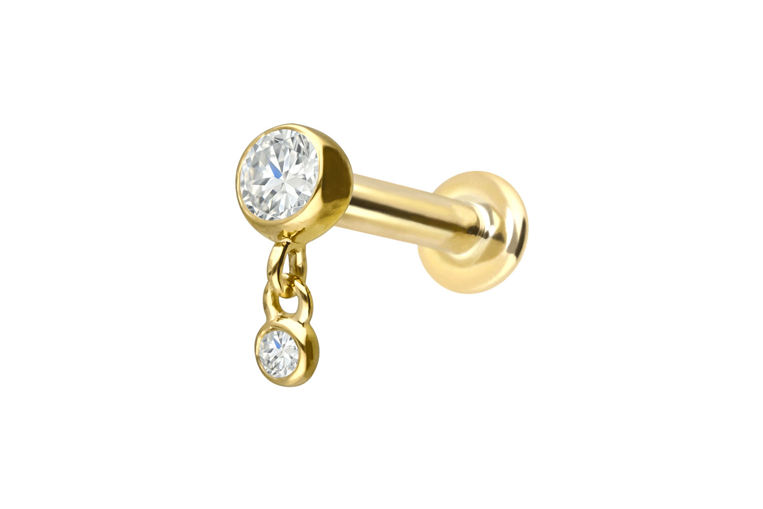 18 Karat Gold Labret Piercing mit Innengewinde 2 DIAMANTEN